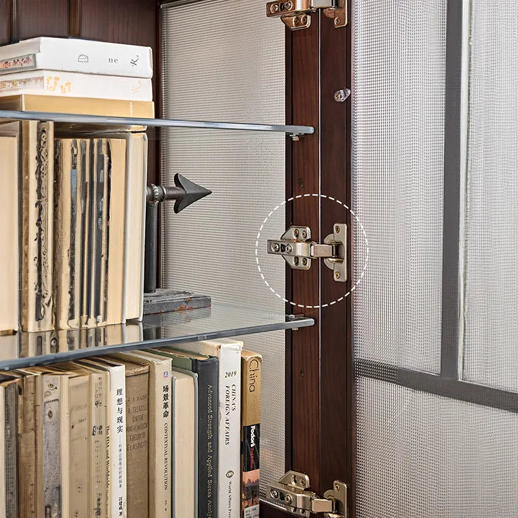 アンティーク風レッドオークキャビネット|ガラス&銅製アクセントの多層板収納 hggw-4186