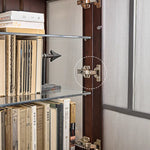 アンティーク風レッドオークキャビネット|ガラス&銅製アクセントの多層板収納 hggw-4186