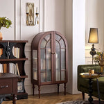 アンティーク風レッドオークキャビネット|ガラス&銅製アクセントの多層板収納 hggw-4186