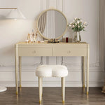 パインと銅の高級ガラス化粧台セット - 極上のエレガンスをあなたに hgl-4332