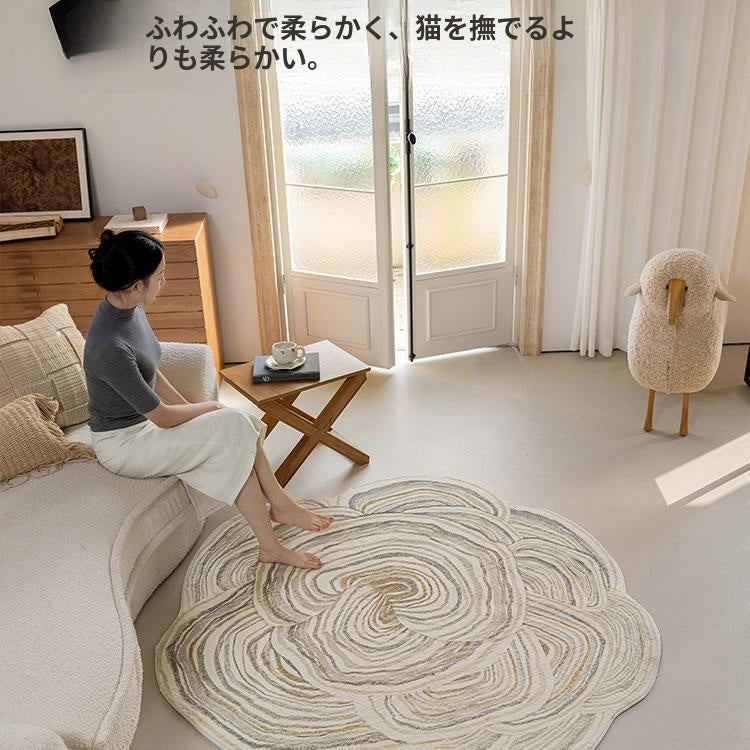 キュートクリーム風 フラワー型 変形ラグ ラグマット フェイクカシミヤ調 カーペット リビング 寝室 厚手 秋冬ラグ おしゃれ hh-05