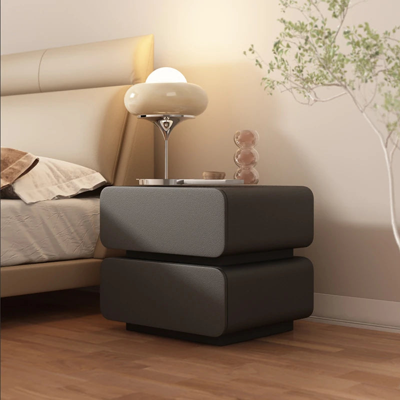 ナイトテーブル パイン材 & 合皮製 シンプルモダンデザイン おしゃれなベッドサイド収納家具 hjd-3143