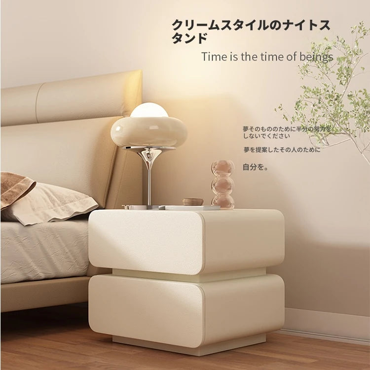 ナイトテーブル パイン材 & 合皮製 シンプルモダンデザイン おしゃれなベッドサイド収納家具 hjd-3143