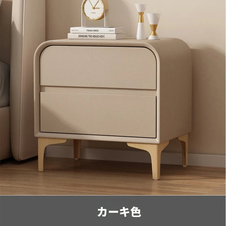 エレガントなナイトテーブル 無垢材と合皮のコンビネーション - 寝室を彩るスタイリッシュな家具 hjd-3144