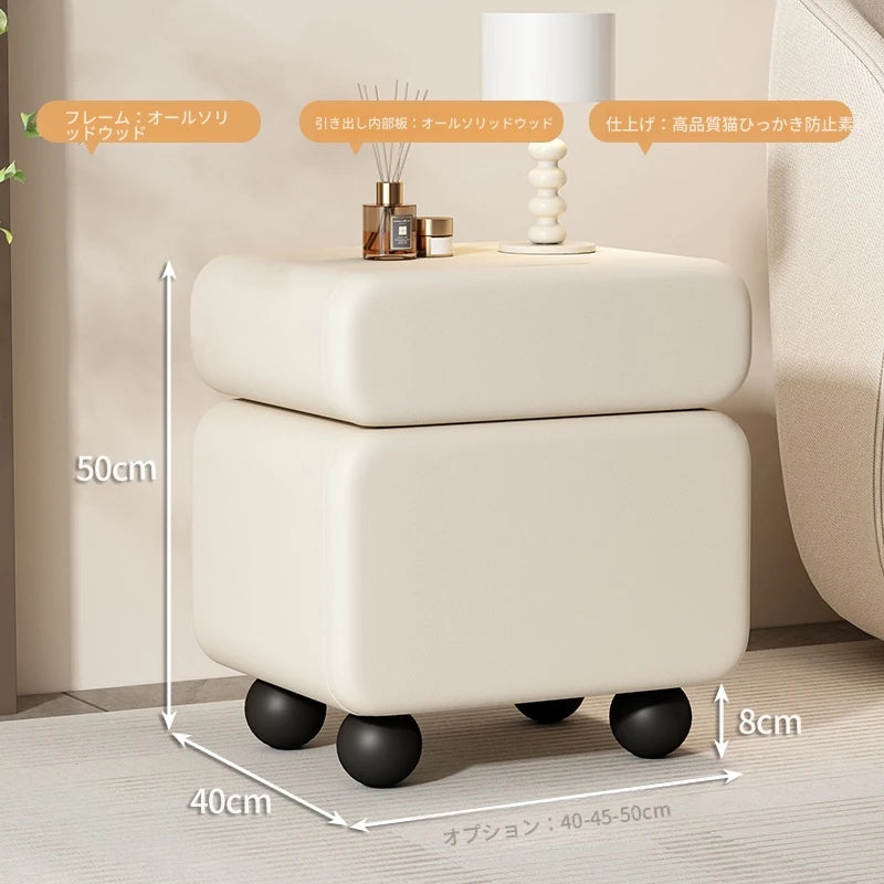 スタイリッシュなパイン材と合皮のナイトテーブル - モダンインテリアに最適な収納付き! hjd-3148