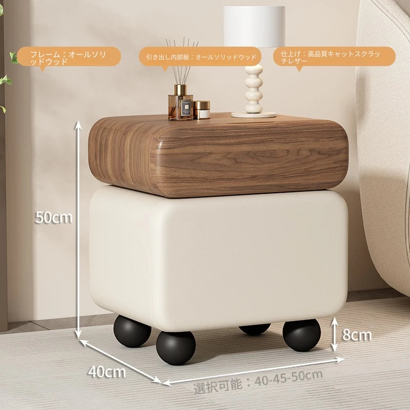 スタイリッシュなパイン材と合皮のナイトテーブル - モダンインテリアに最適な収納付き! hjd-3148