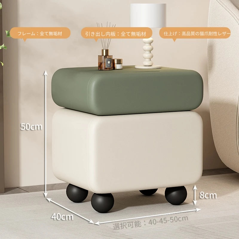 スタイリッシュなパイン材と合皮のナイトテーブル - モダンインテリアに最適な収納付き! hjd-3148