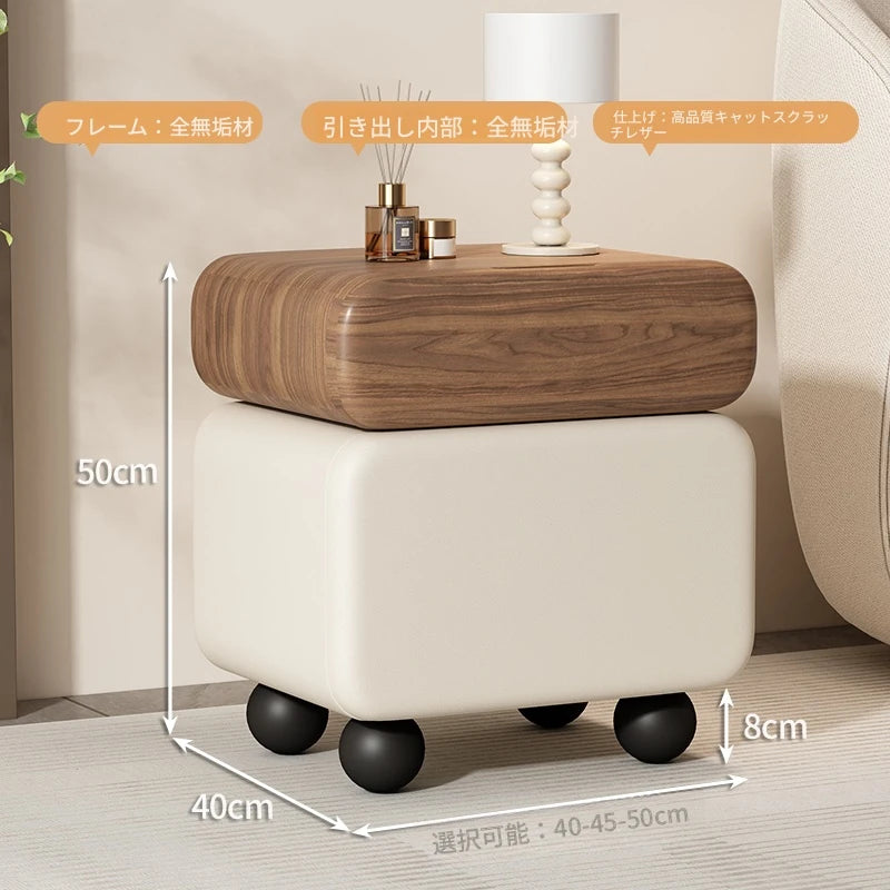 スタイリッシュなパイン材と合皮のナイトテーブル - モダンインテリアに最適な収納付き! hjd-3148