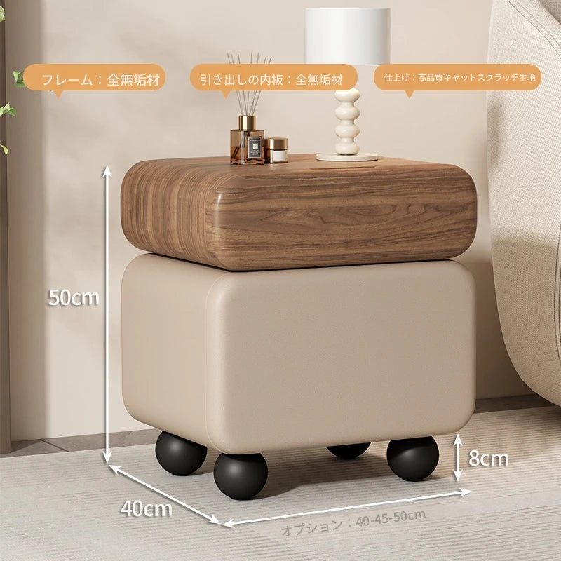 スタイリッシュなパイン材と合皮のナイトテーブル - モダンインテリアに最適な収納付き! hjd-3148