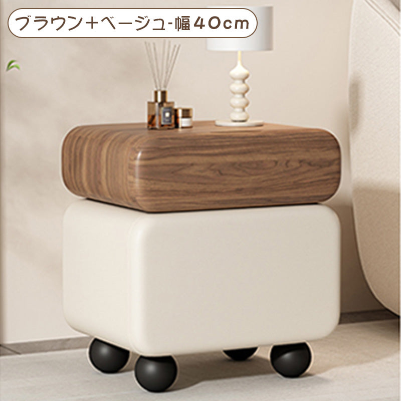 スタイリッシュなパイン材と合皮のナイトテーブル - モダンインテリアに最適な収納付き hjd-3148