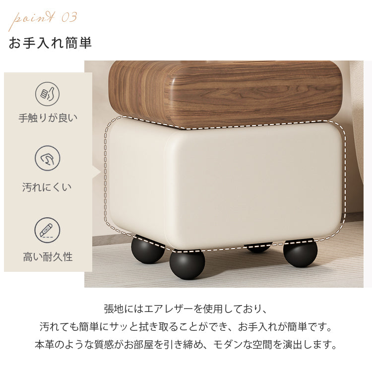 スタイリッシュなパイン材と合皮のナイトテーブル - モダンインテリアに最適な収納付き hjd-3148