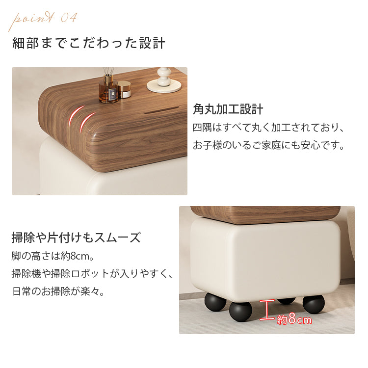 スタイリッシュなパイン材と合皮のナイトテーブル - モダンインテリアに最適な収納付き hjd-3148