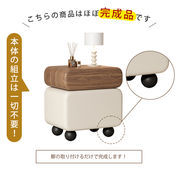 スタイリッシュなパイン材と合皮のナイトテーブル - モダンインテリアに最適な収納付き hjd-3148