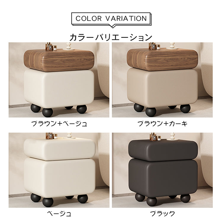 スタイリッシュなパイン材と合皮のナイトテーブル - モダンインテリアに最適な収納付き hjd-3148
