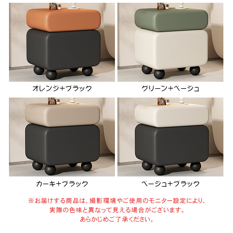 スタイリッシュなパイン材と合皮のナイトテーブル - モダンインテリアに最適な収納付き hjd-3148