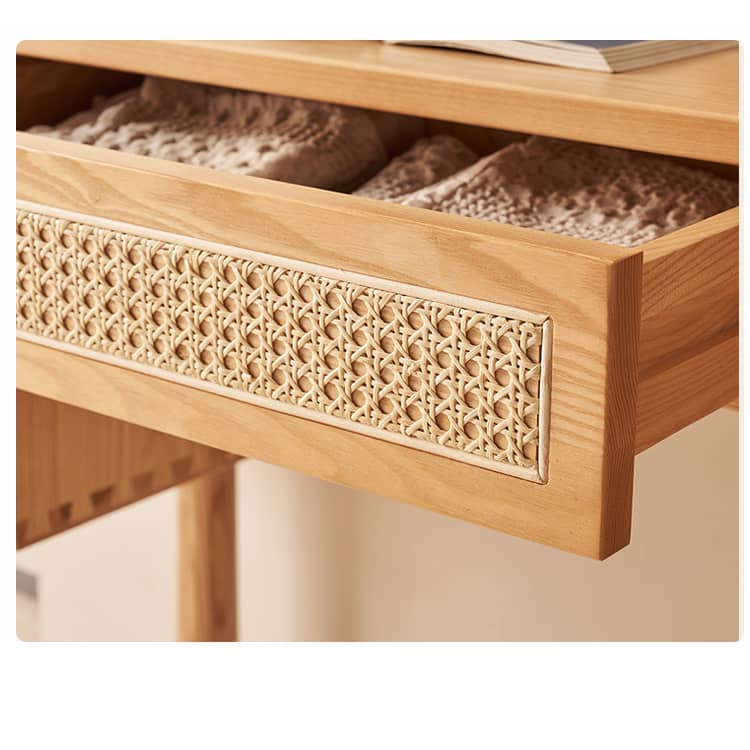 「おしゃれなアッシュ材ラタンガラス化粧台 - 高級感漂うアイテム」 hjhms-1039