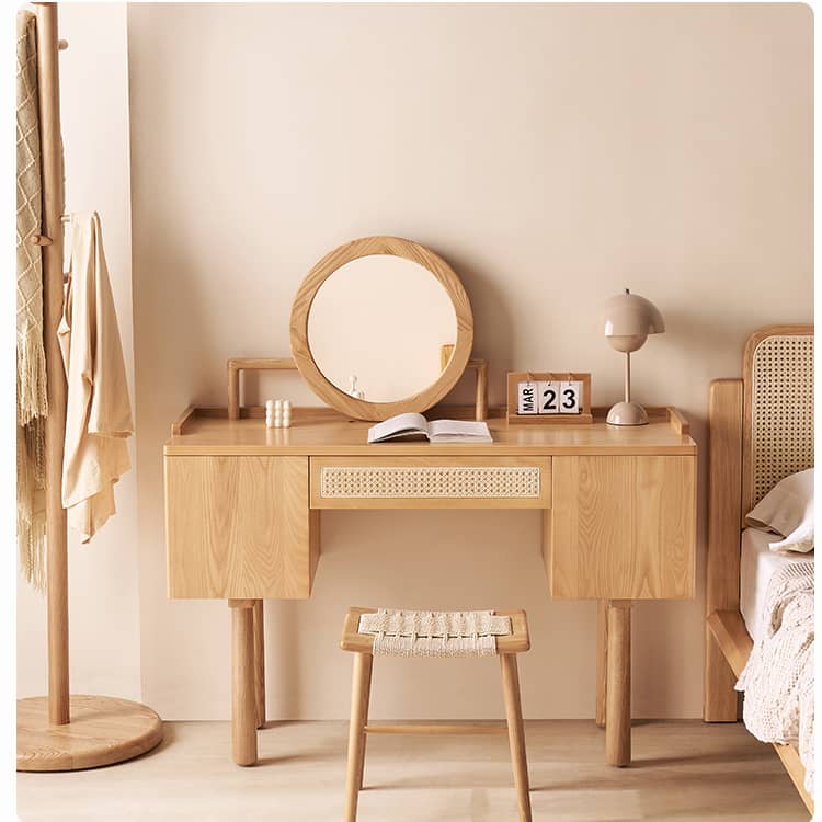 「おしゃれなアッシュ材ラタンガラス化粧台 - 高級感漂うアイテム」 hjhms-1039