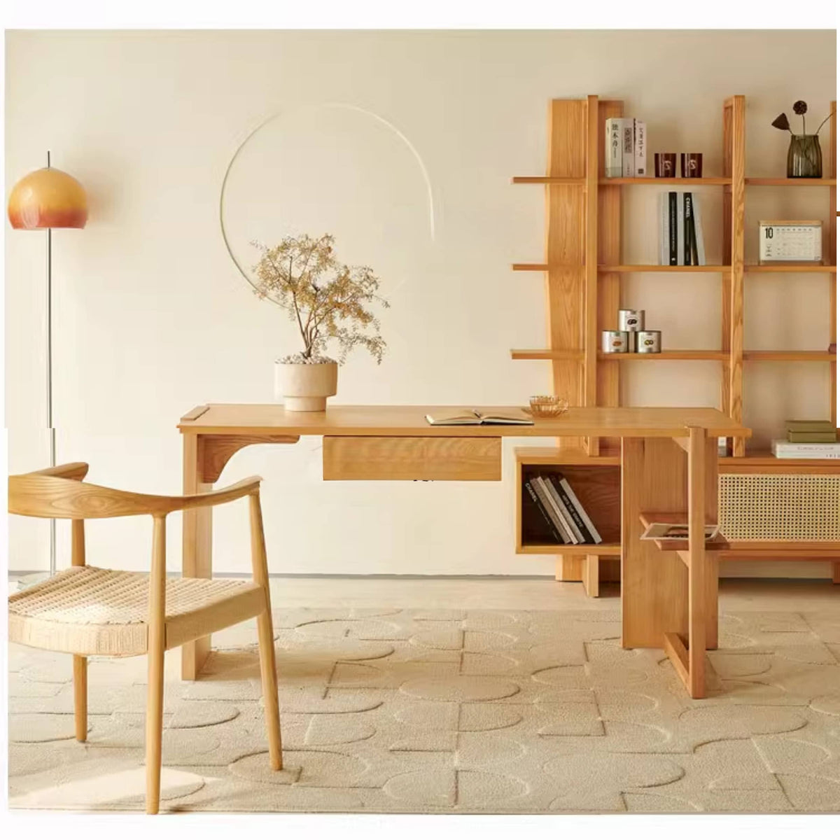 アッシュ材&ラタン製チェア|自然の風合いと優雅なデザイン hjhms-1052