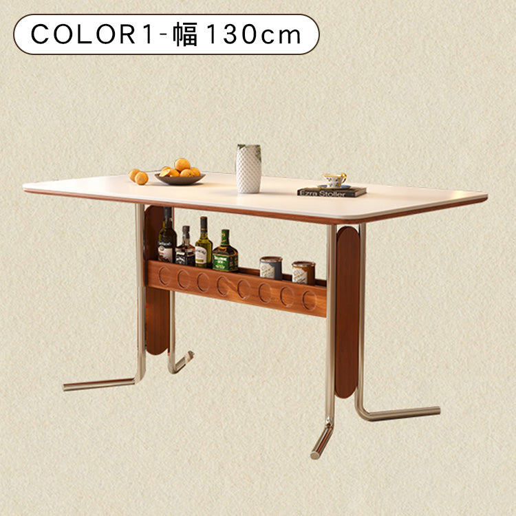 セラミック天板フレンチヴィンテージ長方形実木テーブルステンレス脚 hjj-3648