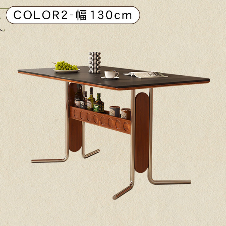 セラミック天板フレンチヴィンテージ長方形実木テーブルステンレス脚 hjj-3648