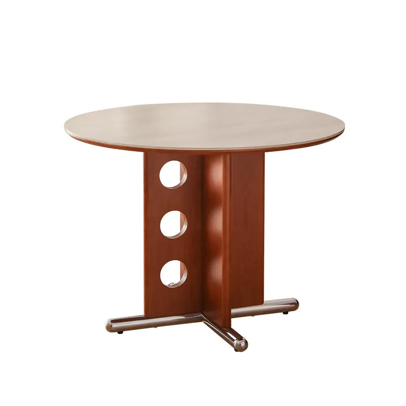 ラウンド セラミック天板 ダイニングテーブル 小型家庭用 ステンレス脚 北欧フレンチヴィンテージ風 無垢材 中古調 丸テーブル hjj-3659