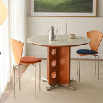 ラウンド セラミック天板 ダイニングテーブル 小型家庭用 ステンレス脚 北欧フレンチヴィンテージ風 無垢材 中古調 丸テーブル hjj-3659