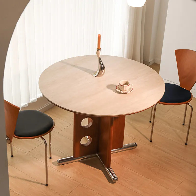 ラウンド セラミック天板 ダイニングテーブル 小型家庭用 ステンレス脚 北欧フレンチヴィンテージ風 無垢材 中古調 丸テーブル hjj-3659