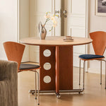 ラウンド セラミック天板 ダイニングテーブル 小型家庭用 ステンレス脚 北欧フレンチヴィンテージ風 無垢材 中古調 丸テーブル hjj-3659