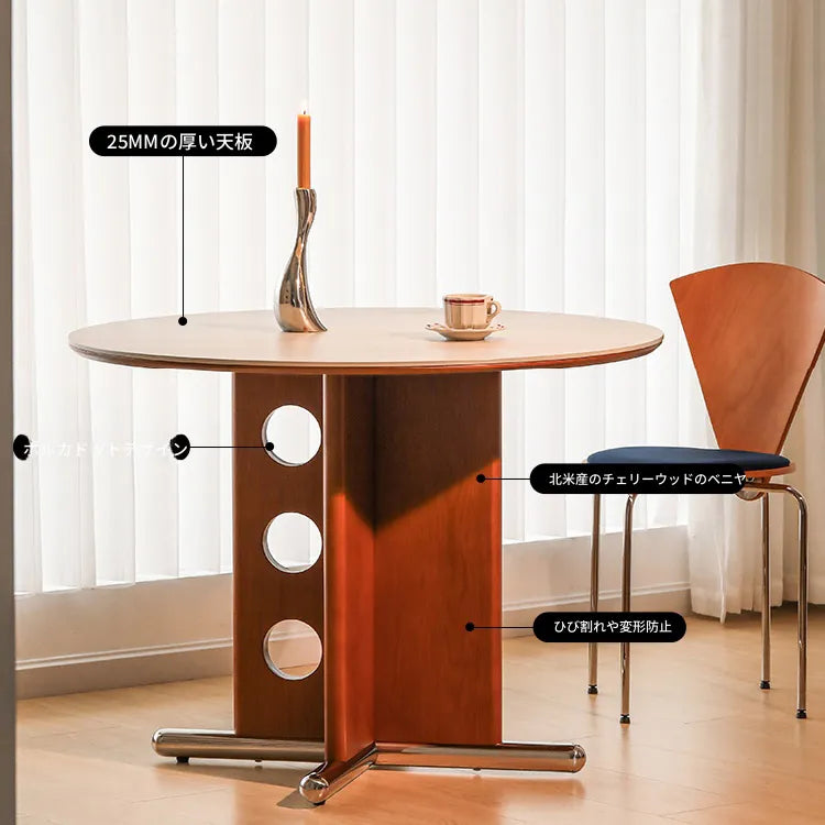 ラウンド セラミック天板 ダイニングテーブル 小型家庭用 ステンレス脚 北欧フレンチヴィンテージ風 無垢材 中古調 丸テーブル hjj-3659