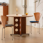 ラウンド セラミック天板 ダイニングテーブル 小型家庭用 ステンレス脚 北欧フレンチヴィンテージ風 無垢材 中古調 丸テーブル hjj-3659