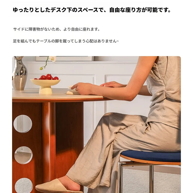 ラウンド セラミック天板 ダイニングテーブル 小型家庭用 ステンレス脚 北欧フレンチヴィンテージ風 無垢材 中古調 丸テーブル hjj-3659