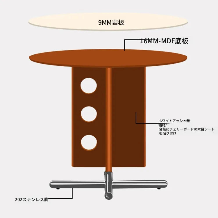 ラウンド セラミック天板 ダイニングテーブル 小型家庭用 ステンレス脚 北欧フレンチヴィンテージ風 無垢材 中古調 丸テーブル hjj-3659