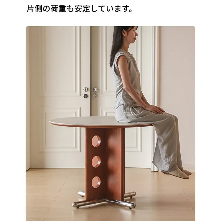 ラウンド セラミック天板 ダイニングテーブル 小型家庭用 ステンレス脚 北欧フレンチヴィンテージ風 無垢材 中古調 丸テーブル hjj-3659