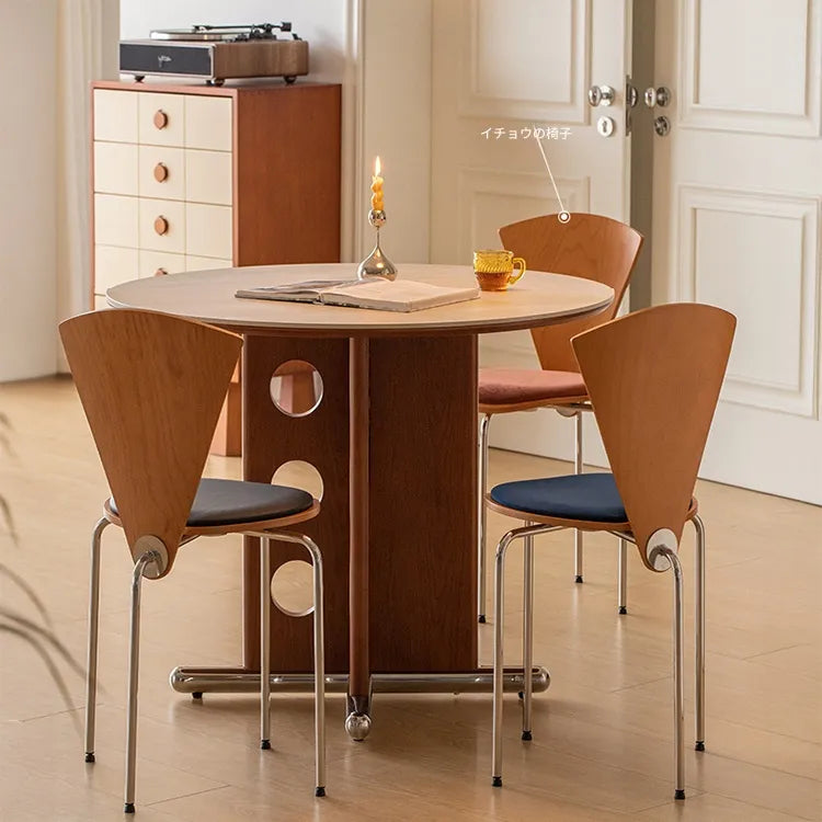 ラウンド セラミック天板 ダイニングテーブル 小型家庭用 ステンレス脚 北欧フレンチヴィンテージ風 無垢材 中古調 丸テーブル hjj-3659