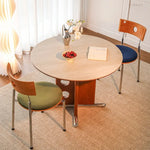 ラウンド セラミック天板 ダイニングテーブル 小型家庭用 ステンレス脚 北欧フレンチヴィンテージ風 無垢材 中古調 丸テーブル hjj-3659