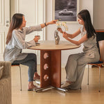 ラウンド セラミック天板 ダイニングテーブル 小型家庭用 ステンレス脚 北欧フレンチヴィンテージ風 無垢材 中古調 丸テーブル hjj-3659