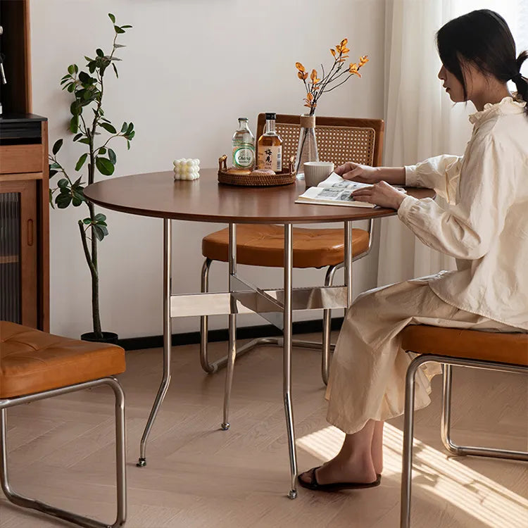 無垢材ラウンドダイニングテーブル ヴィンテージ 北欧風 ステンレス脚 hjj-3660