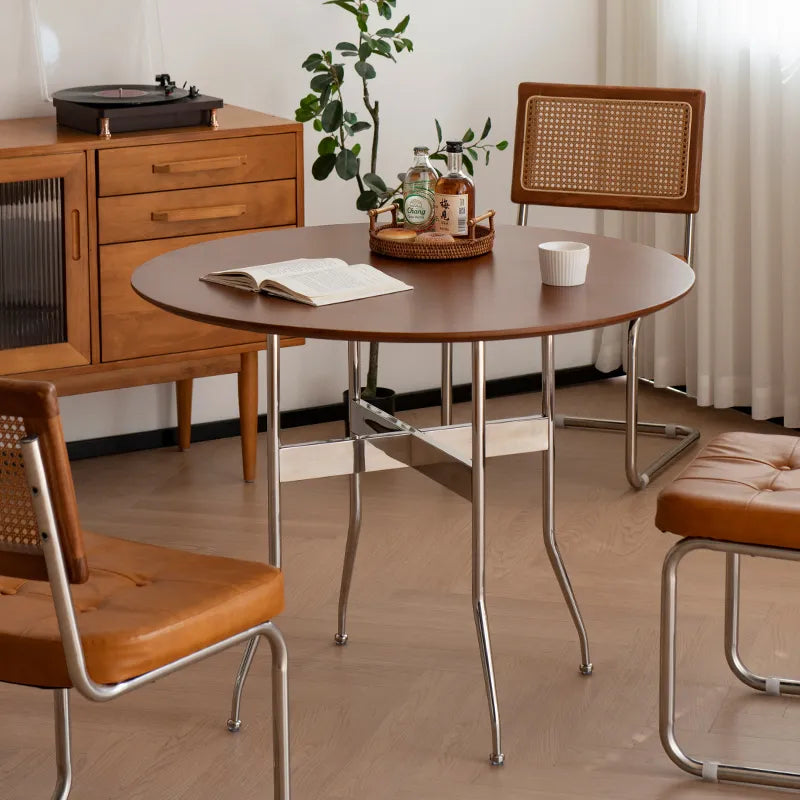 無垢材ラウンドダイニングテーブル ヴィンテージ 北欧風 ステンレス脚 hjj-3660