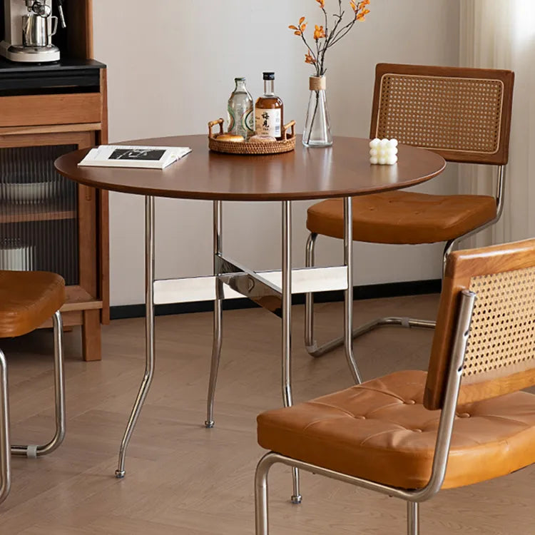 無垢材ラウンドダイニングテーブル ヴィンテージ 北欧風 ステンレス脚 hjj-3660