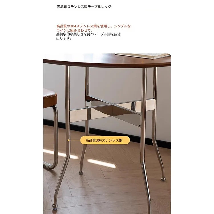 無垢材ラウンドダイニングテーブル ヴィンテージ 北欧風 ステンレス脚 hjj-3660