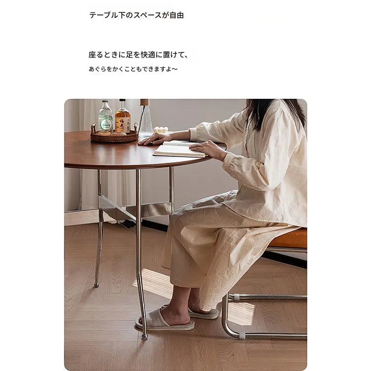 無垢材ラウンドダイニングテーブル ヴィンテージ 北欧風 ステンレス脚 hjj-3660