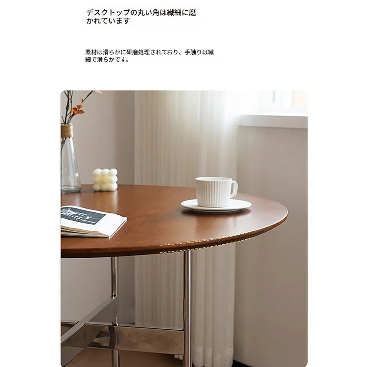 無垢材ラウンドダイニングテーブル ヴィンテージ 北欧風 ステンレス脚 hjj-3660