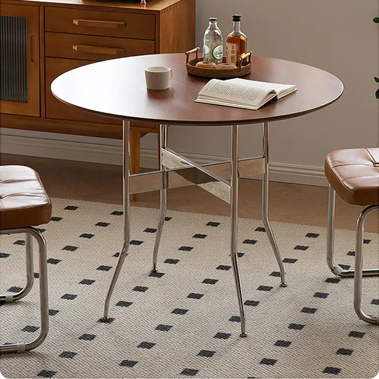 無垢材ラウンドダイニングテーブル ヴィンテージ 北欧風 ステンレス脚 hjj-3660