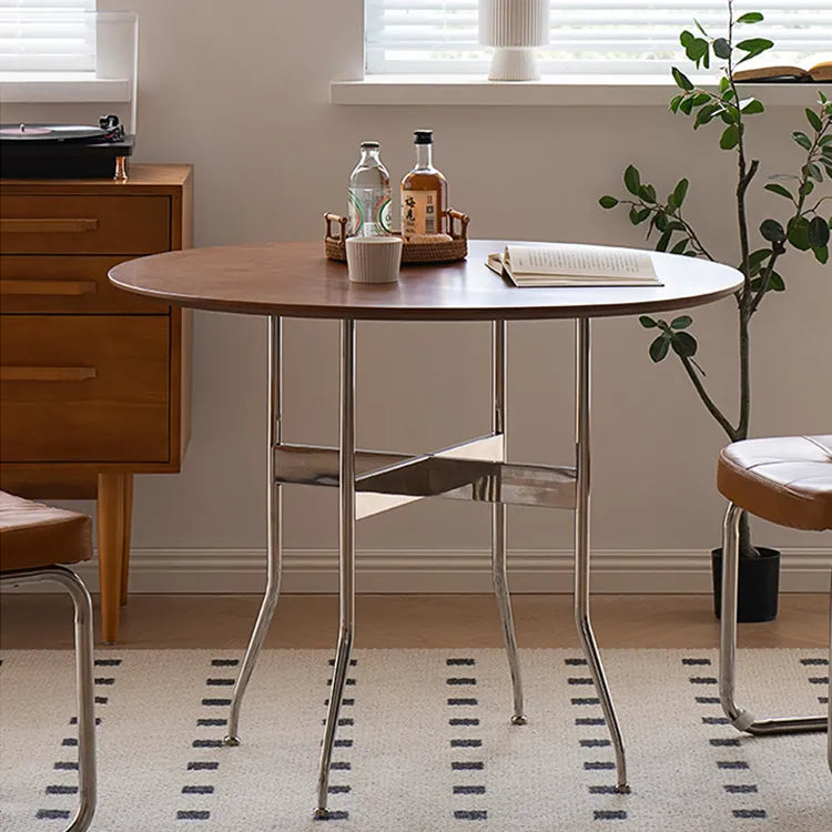 無垢材ラウンドダイニングテーブル ヴィンテージ 北欧風 ステンレス脚 hjj-3660