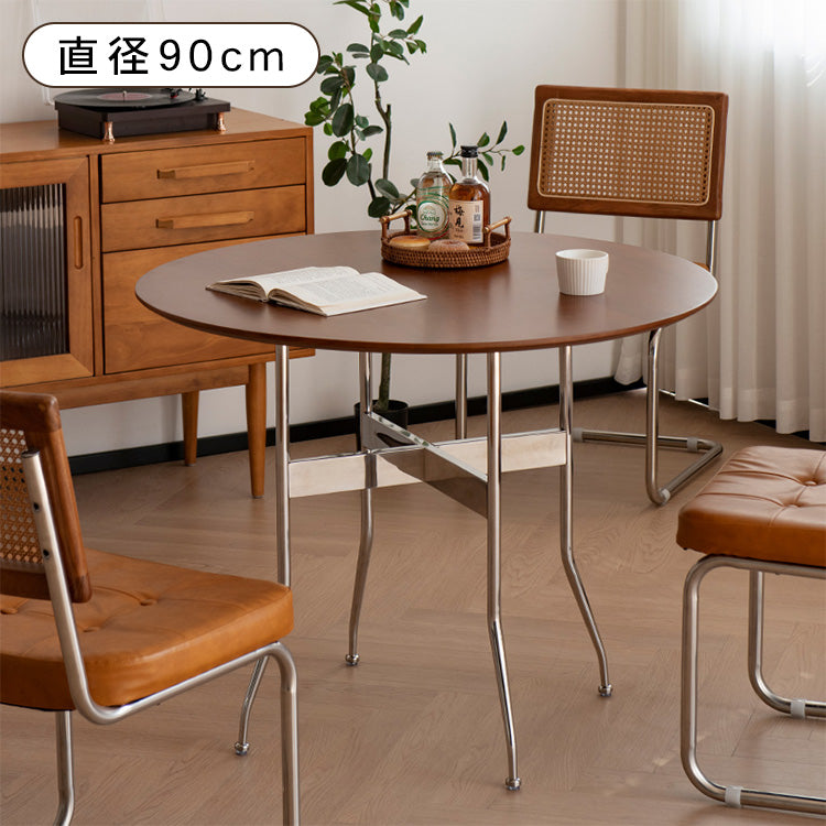 無垢材ラウンドダイニングテーブル ヴィンテージ 北欧風 ステンレス脚 hjj-3660