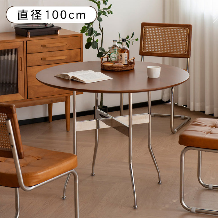 無垢材ラウンドダイニングテーブル ヴィンテージ 北欧風 ステンレス脚 hjj-3660