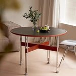 セラミック天板ラウンドテーブルヴィンテージ 無垢材 ステンレス脚 hjj-3662