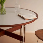 セラミック天板ラウンドテーブルヴィンテージ 無垢材 ステンレス脚 hjj-3662