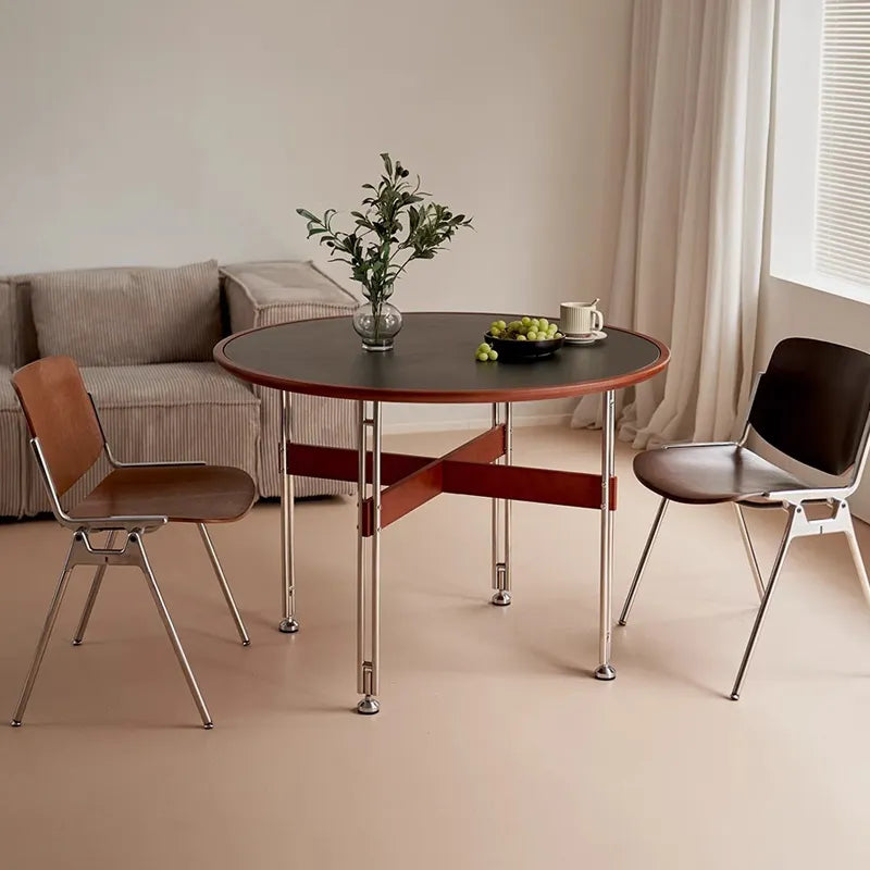 セラミック天板ラウンドテーブルヴィンテージ 無垢材 ステンレス脚 hjj-3662