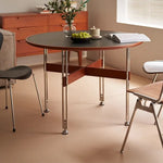 セラミック天板ラウンドテーブルヴィンテージ 無垢材 ステンレス脚 hjj-3662